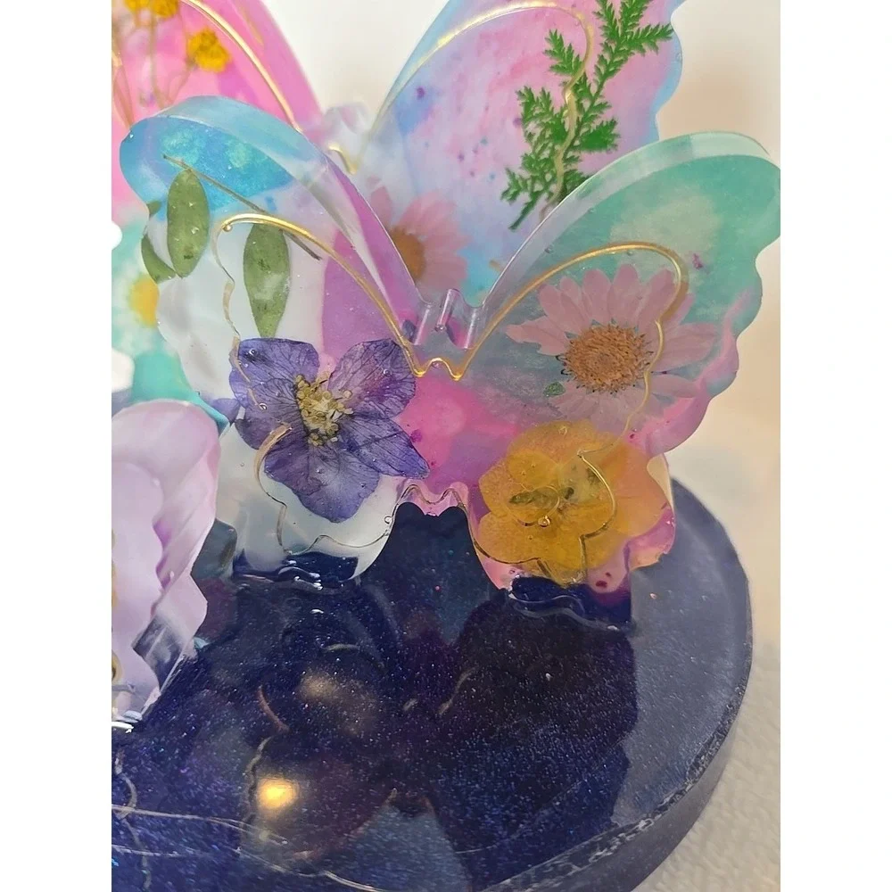 Handmade Resin Butterfly Plate With Lights Blue With Flowers 3 Speed Flashin 772
